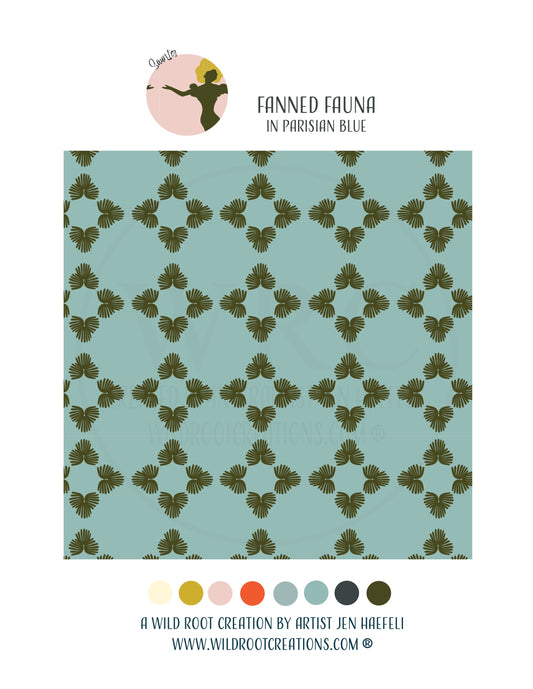 Saunter: Fanned Fauna in Parisian Blue Repeat Pattern