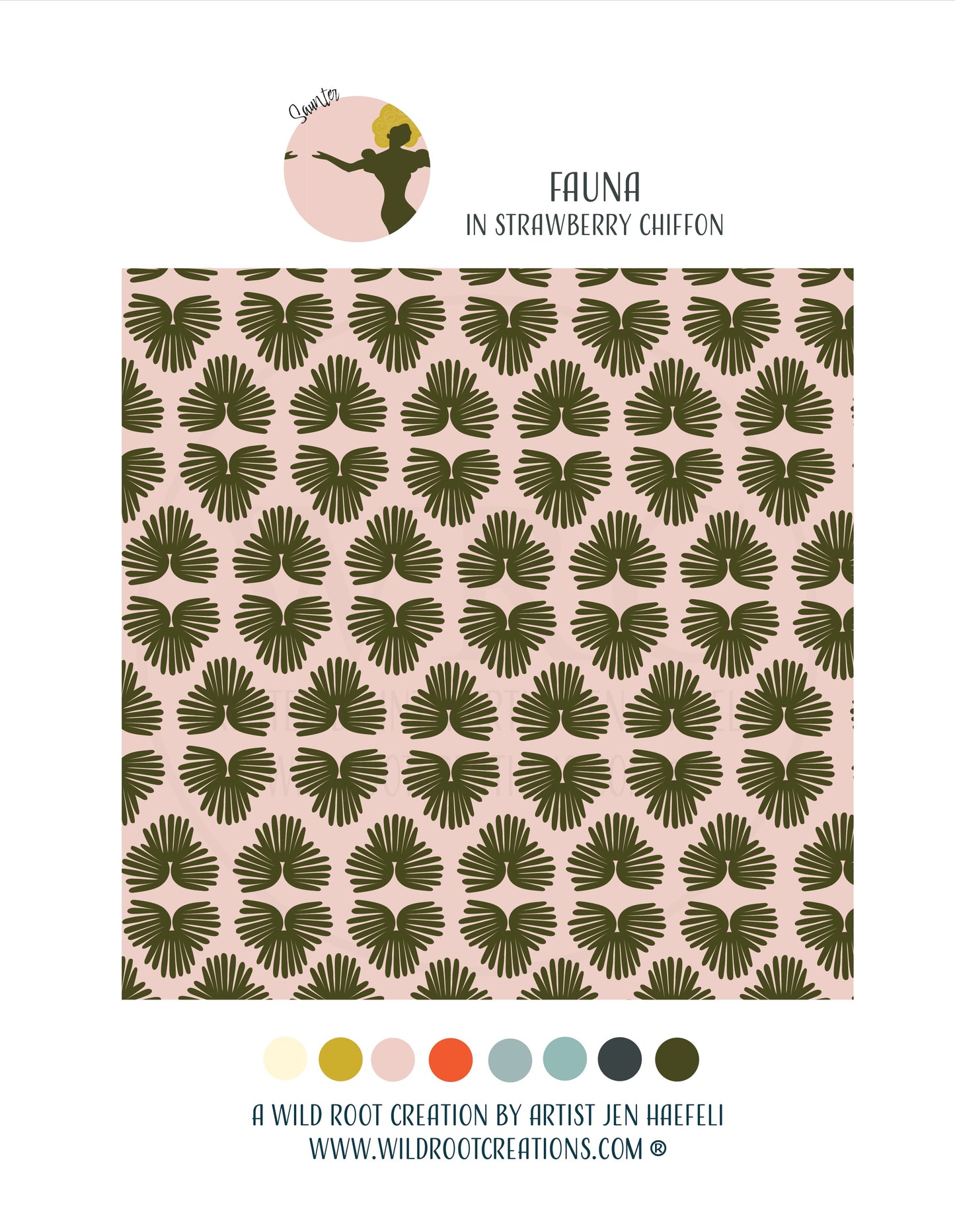 Saunter: Fauna in Strawberry Chiffon Repeat Pattern