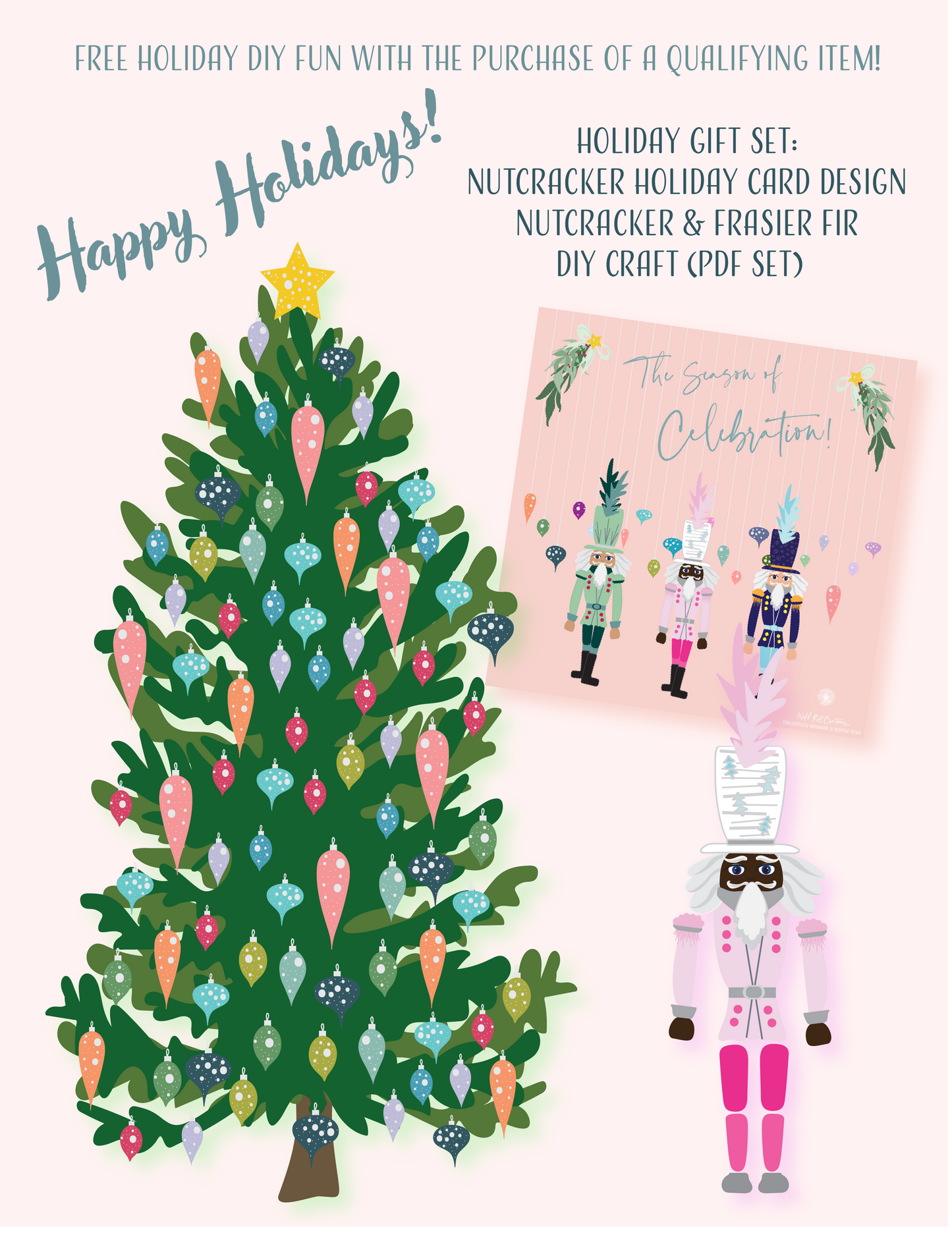 Pink Nutcracker & Frasier Fir DIY Holiday Set