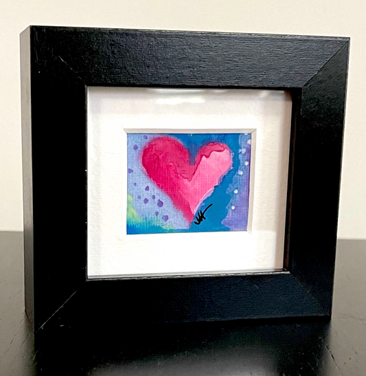 Framed Mini "Little Love" Heart Painting #3 (Black Frame, Horizontal)