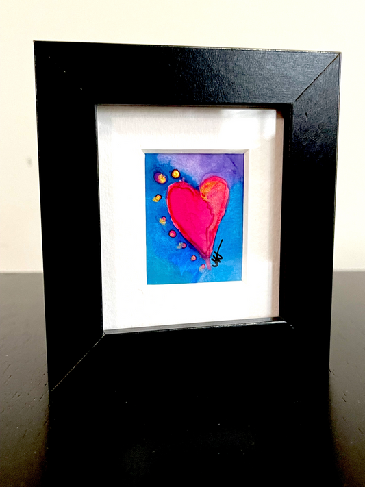 Framed Mini "Little Love" Heart Painting #1 (Black Frame)
