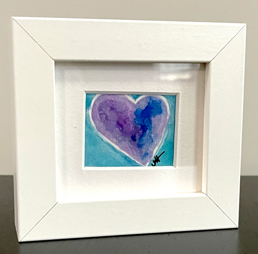 Framed Mini "Little Love" Heart Painting (White Frame, Horizontal) #1