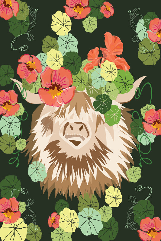 Garden Green Cow with Floral Crown